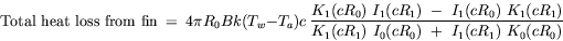 equation : Total heat loss from fin = ...